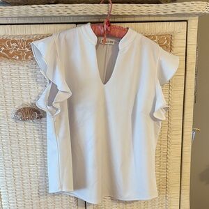 New York & Company White Ruffle Sleeve Blouse